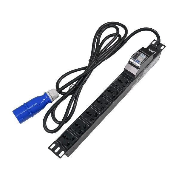 PDU 6 Universal OUTLET (Circuit Breaker 16 A+ Power Plug 16A) รางไฟที่มี Eyes Shutter และปลั๊กเพาเวอร์ LINK RACK CH-10406