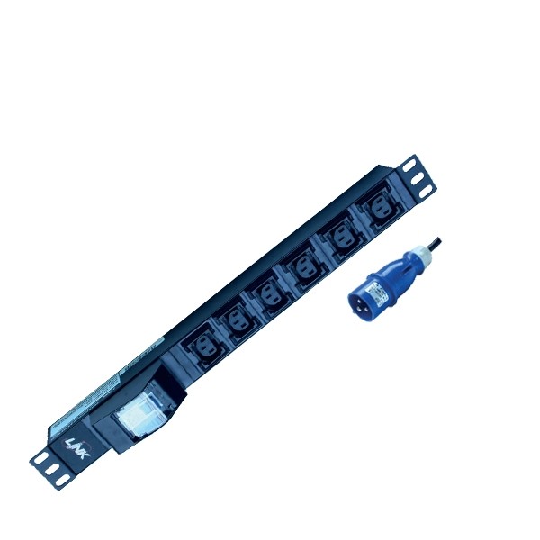 PDU 6 C13 OUTLET (Circuit Breaker 16A+ Power Plug 16A) รางไฟที่มี C13 และปลั๊กเพาเวอร์ LINK RACK CH-12406