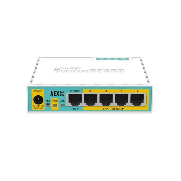 MikroTik RB750UP (hEX PoE lite) Router 5-Port 10/100 Ethernet with 4-Port PoE output, CPU 400MHz, RAM 32MB, RouterOS L4