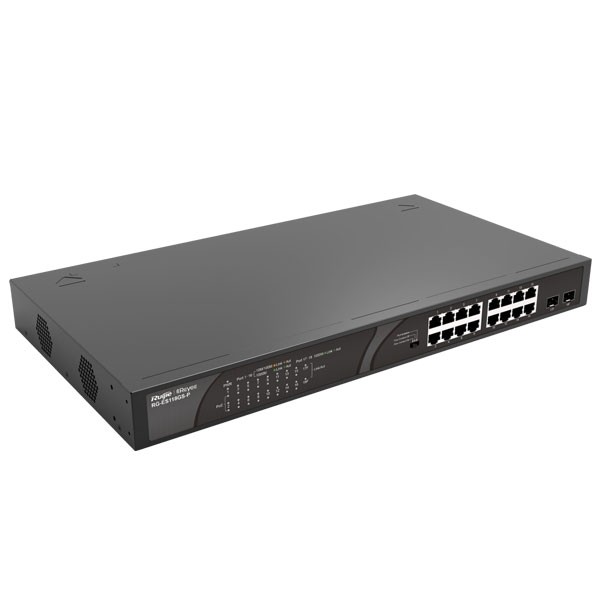 Reyee RG-ES118GS-P 16-Port 16-Port 10/100/1000Mbps + 2 x SFP Gigabit Uplink, 16 of the ports support PoE/PoE+, Power Budget 247W, Unmanaged Switch, Rack?mount